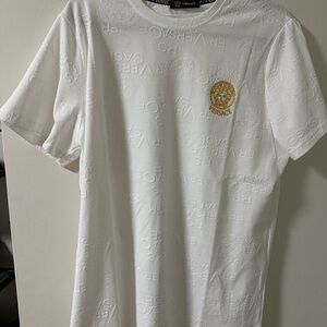 Versace White Short Sleeve Tee with Gold Emblem